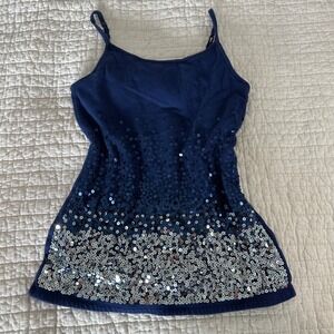 Blue Sequin cotton tank top